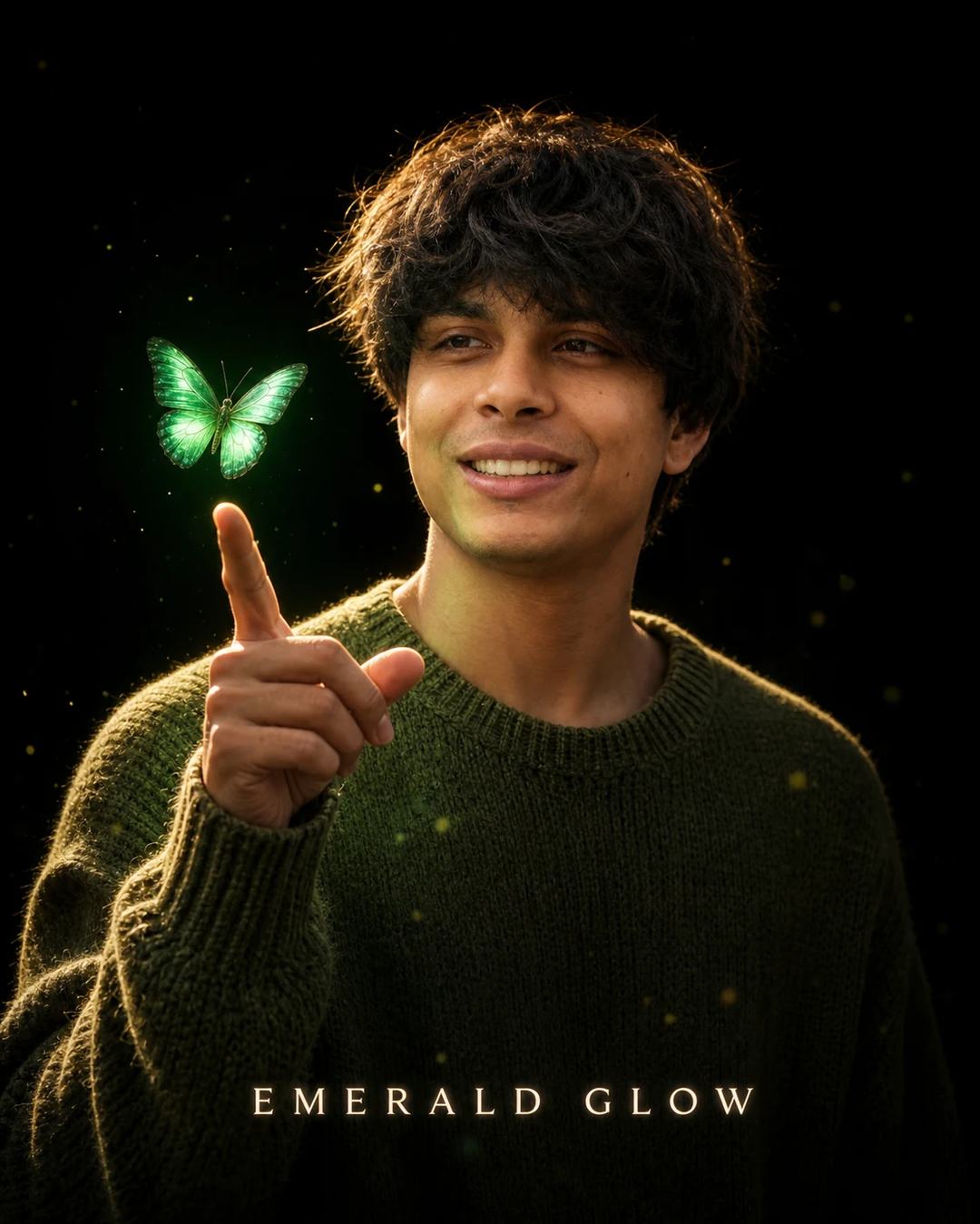 Emerald Green Butterfly Cinematic Portrait Prompt, image 1