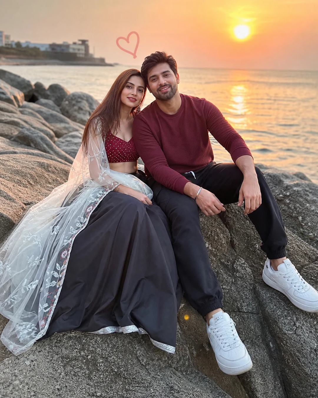 Golden Hour Seaside Romantic Couple Selfie Prompt — image 4