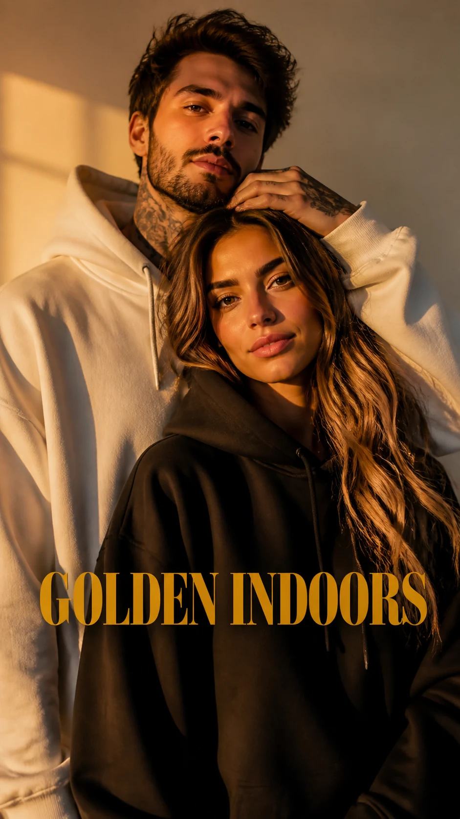 Warm Golden-Hour Indoor Couple Portrait Photo Prompt, image 1