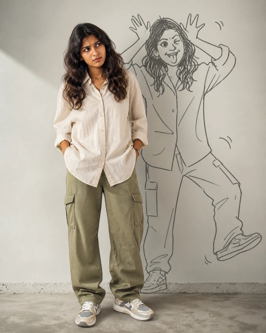 Playful Doodle-Shadow Editorial Portrait Prompt, image 2