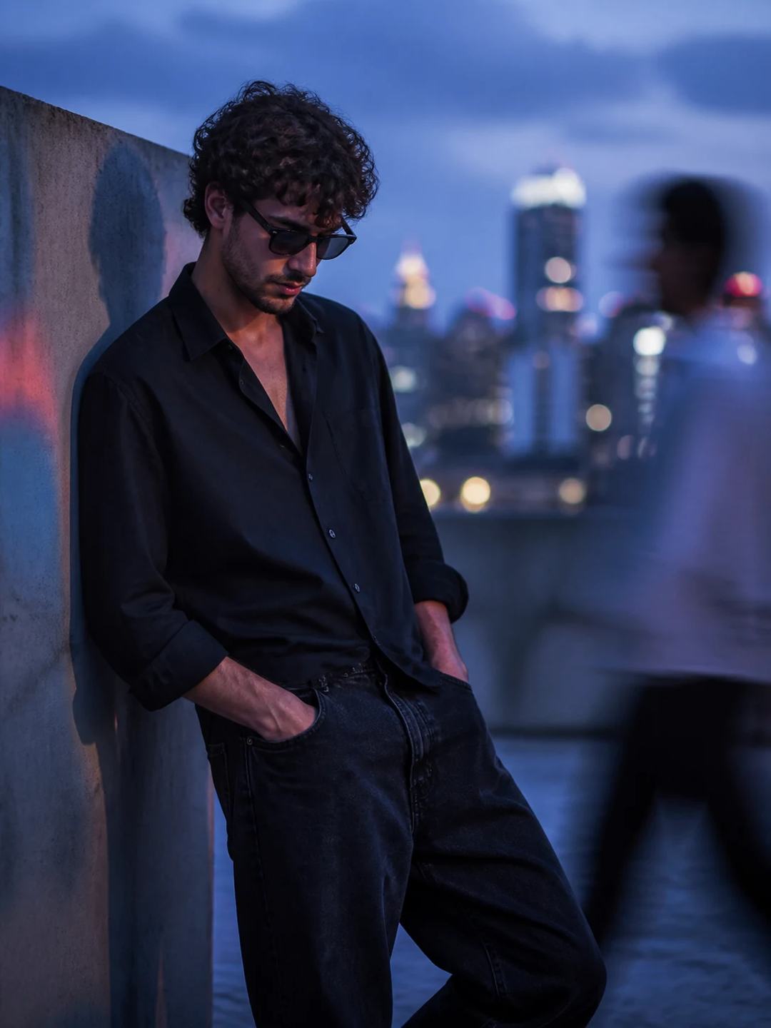 Blue Hour Rooftop Editorial Portrait Photo Prompt, image 3