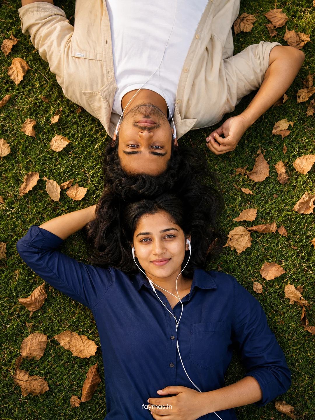 Overhead Autumn Lawn Couple Portrait Photo Prompt, image 1