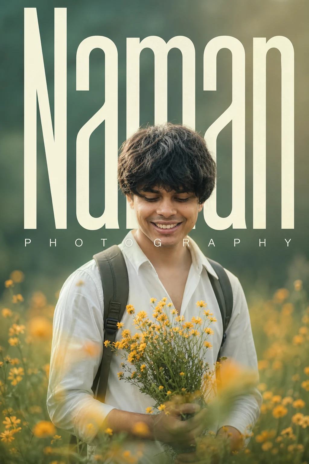 Naman Flower Field Cinematic Portrait Poster Prompt, image 1