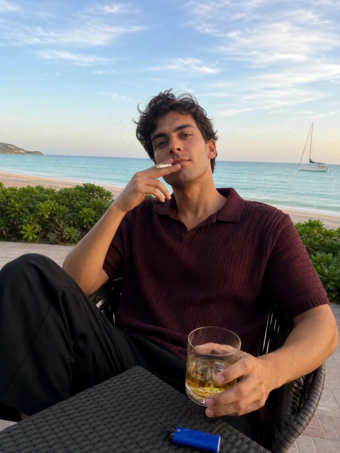 Candid Seaside Café Lifestyle Portrait Prompt, image 2
