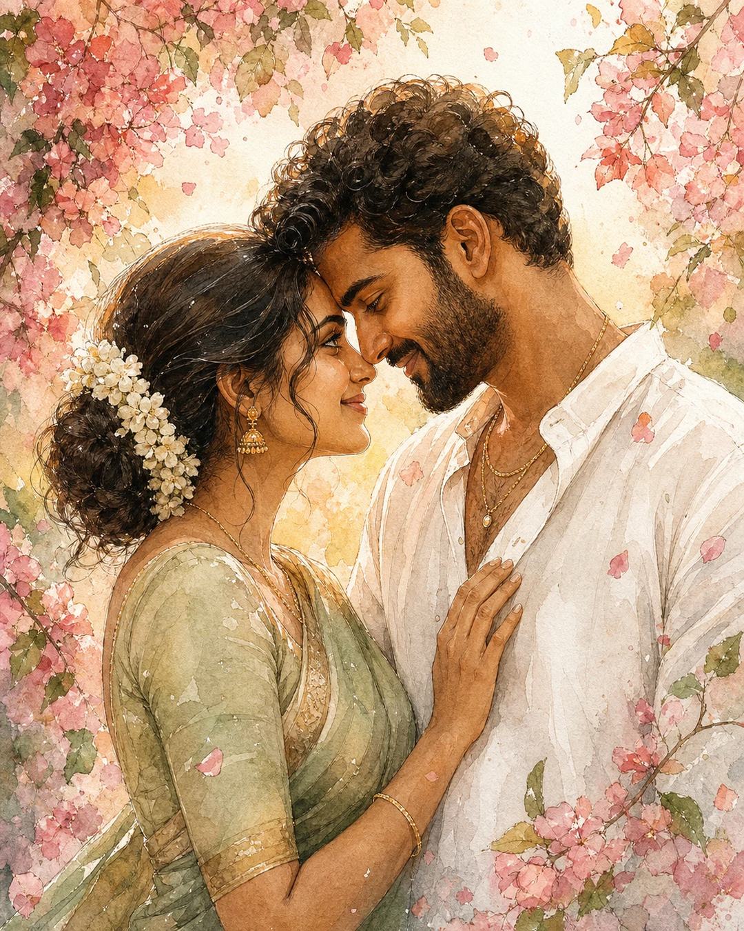Intimate Romantic Watercolor Couple Portrait AI Prompt — image 4