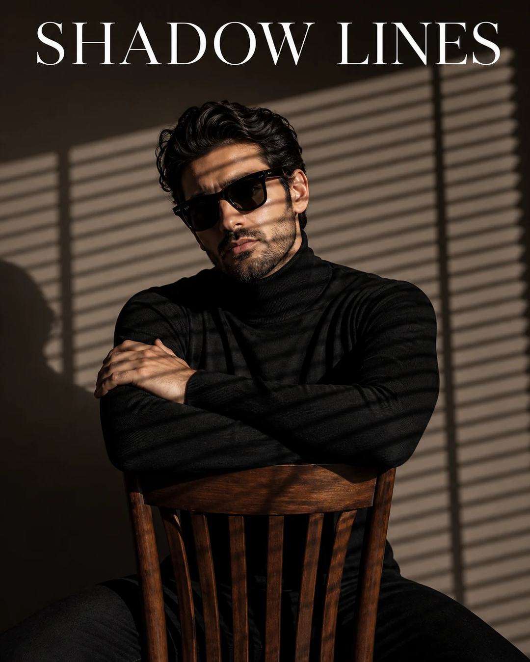 Venetian-Blind Shadow Chair Portrait Photo Prompt, image 1