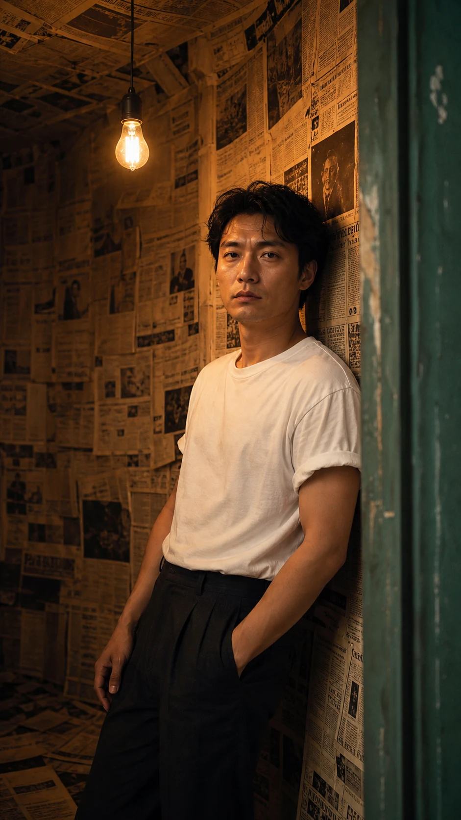 Newspaper-Walled Room Editorial Portrait Prompt, image 4