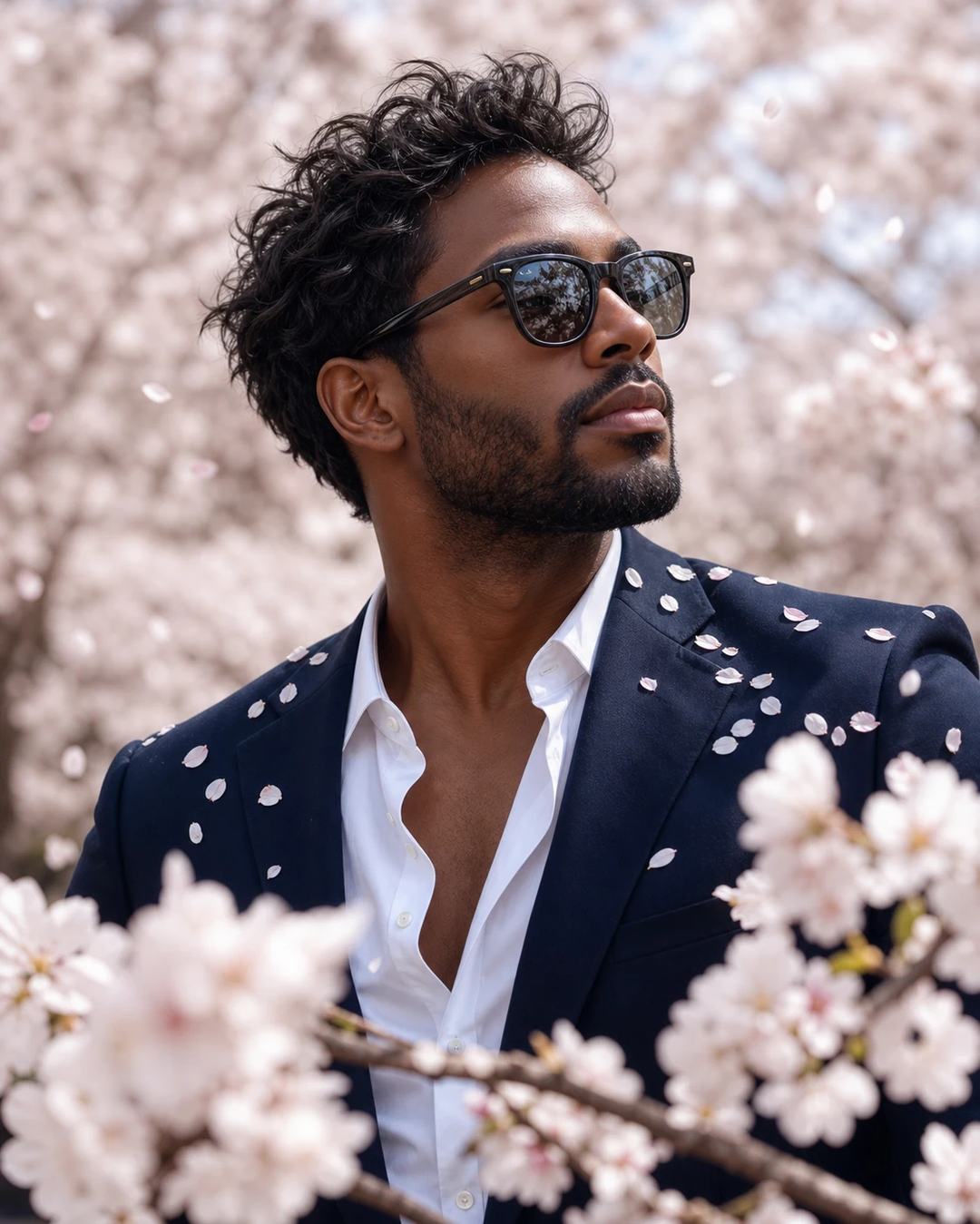 Cherry Blossom Navy Suit Portrait AI Image Prompt, image 3