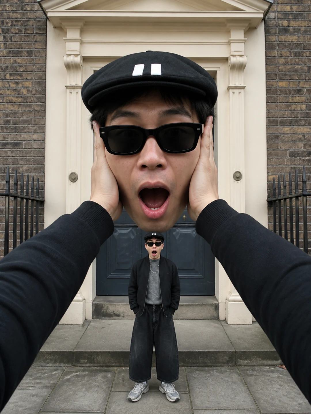 Giant Selfie Head and Hands Scale Effect AI Prompt, image 4