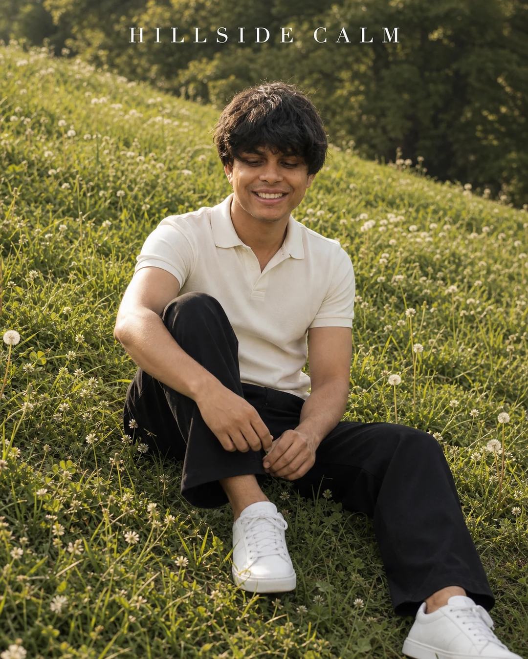 Grassy Hillside Wildflowers Portrait Photo Prompt, image 1
