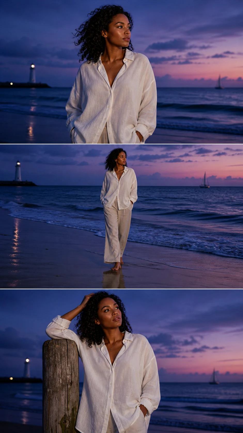 Blue Hour Beach Editorial Triptych Photo Prompt — image 2