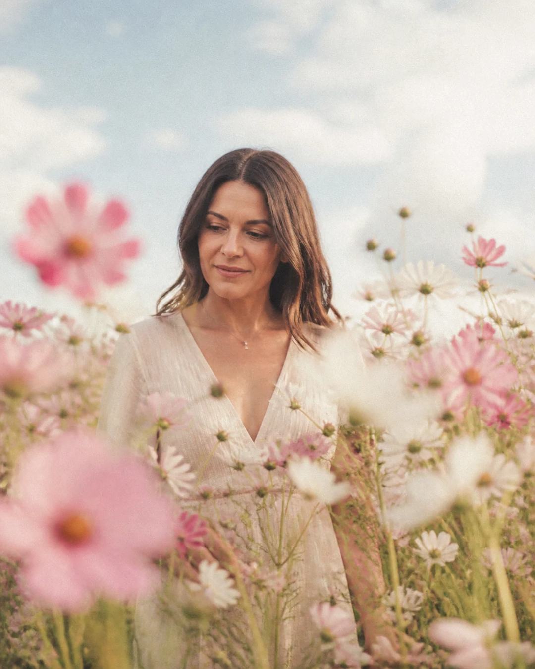 Dreamy Cosmos Flower Field Cinematic Portrait Prompt, image 4
