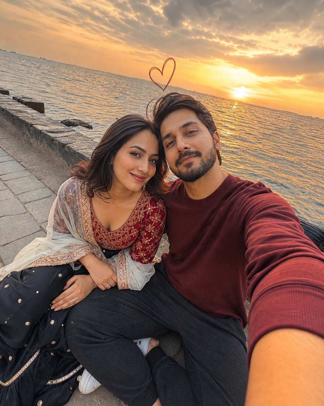 Golden Hour Seaside Romantic Couple Selfie Prompt — image 3