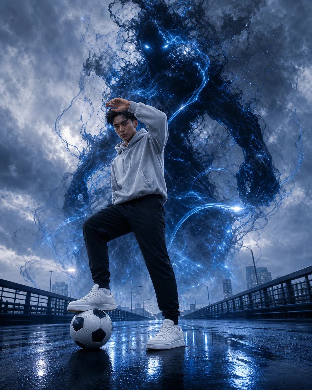 Blue Soccer Spirit Cinematic Sports Fantasy Prompt, image 4