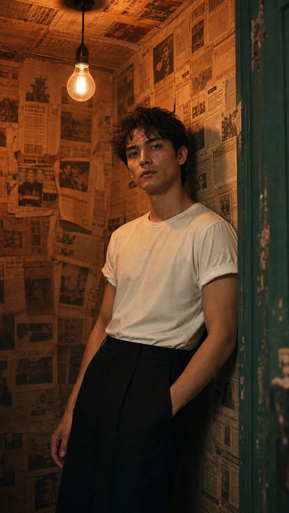 Newspaper-Walled Room Editorial Portrait Prompt, image 3