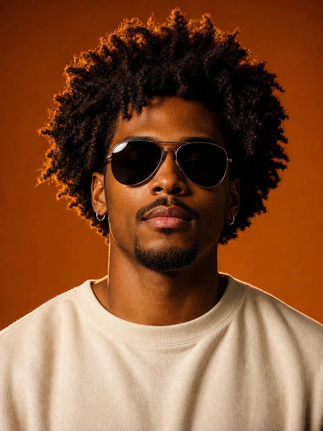 Curly Hair Burnt Orange Editorial Portrait Prompt, image 3
