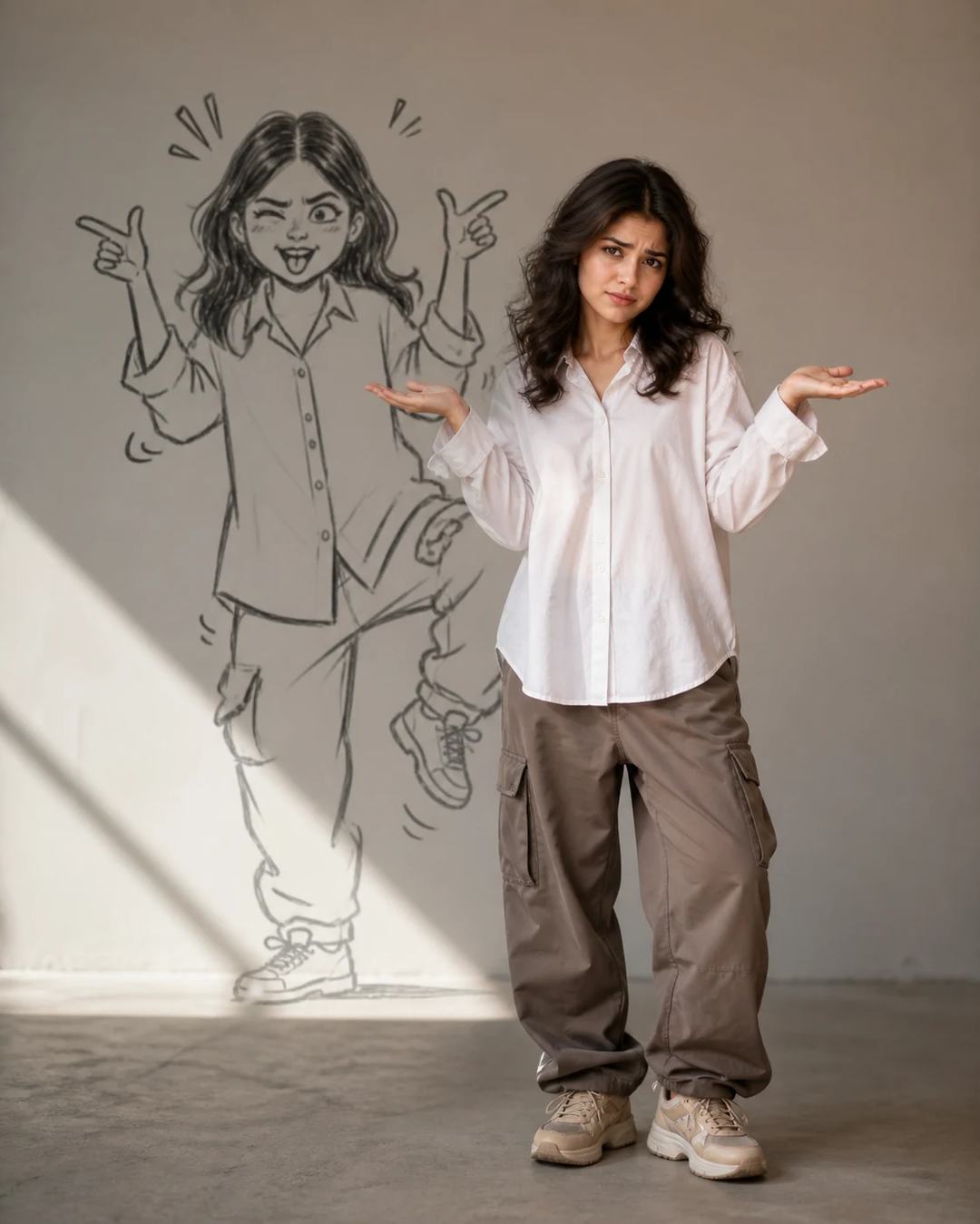 Playful Doodle-Shadow Editorial Portrait Prompt, image 4