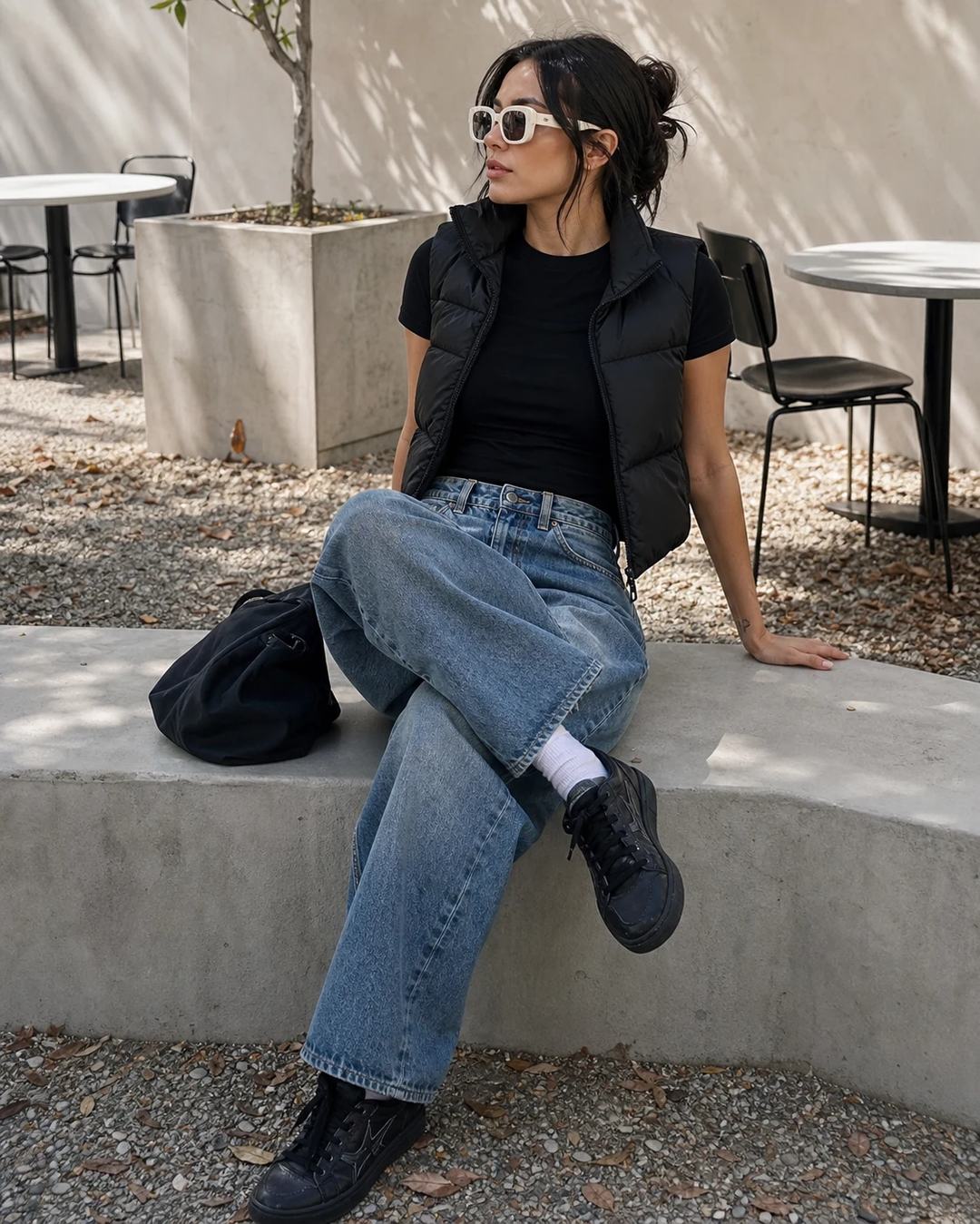 Outdoor Cafe Streetwear Bench Fashion Portrait Prompt, image 3
