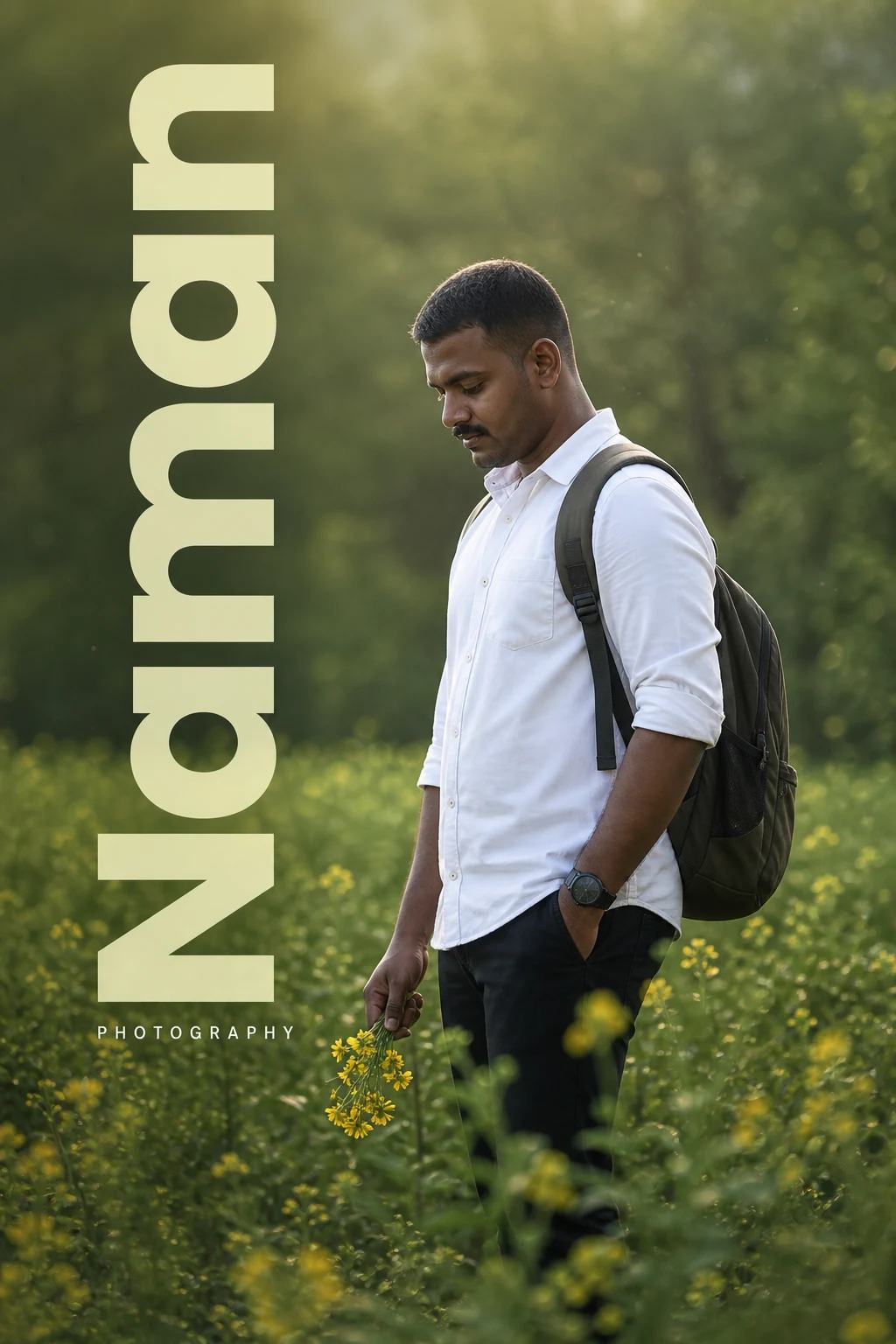 Minimal Naman Flower Field Portrait Poster Prompt, image 4