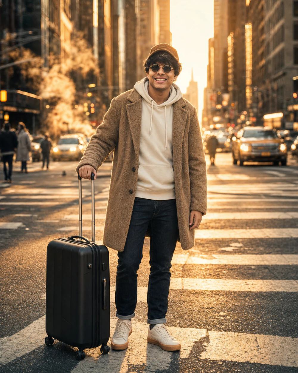 Cinematic Golden-Hour Traveler Street Portrait Prompt — image 2