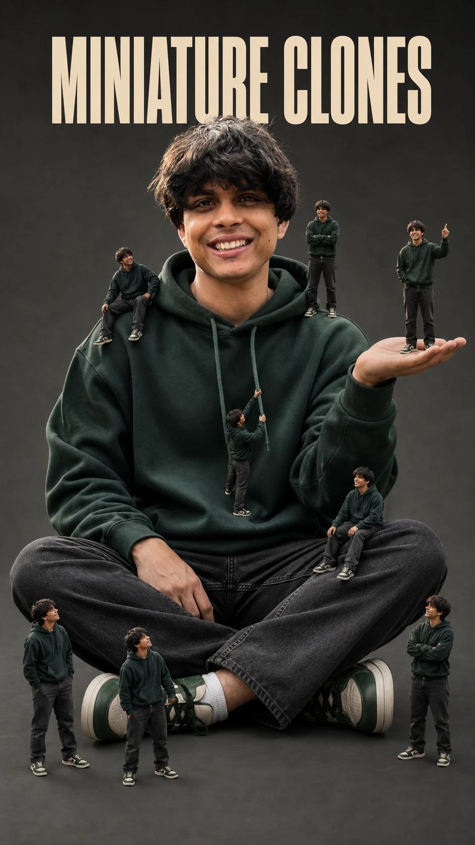 Giant Man with Miniature Clones Studio Portrait Prompt, image 1