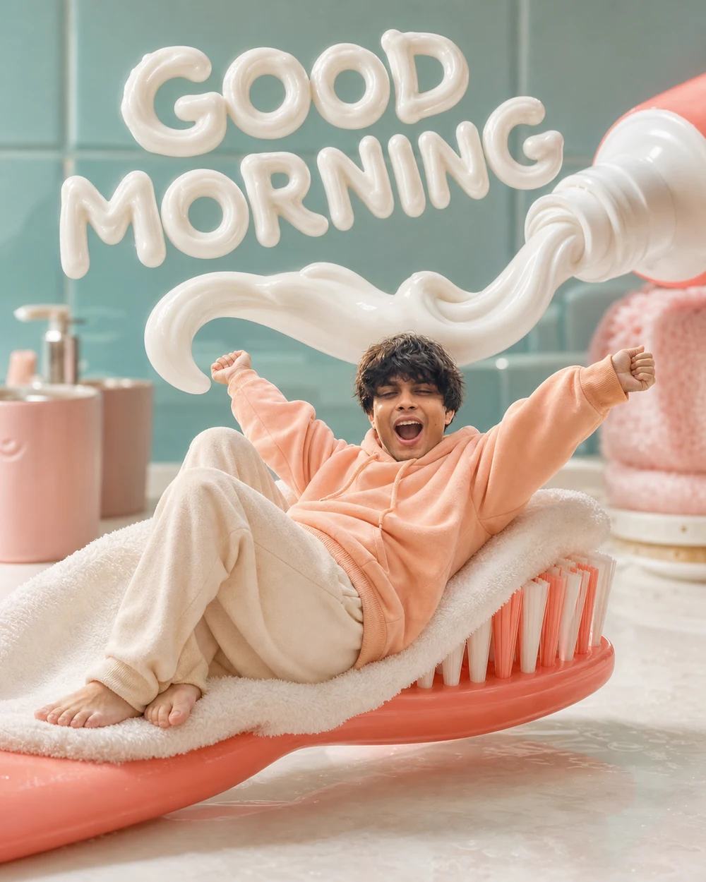 Tiny Sleepy Man Toothbrush Good Morning Photo Prompt — image 3