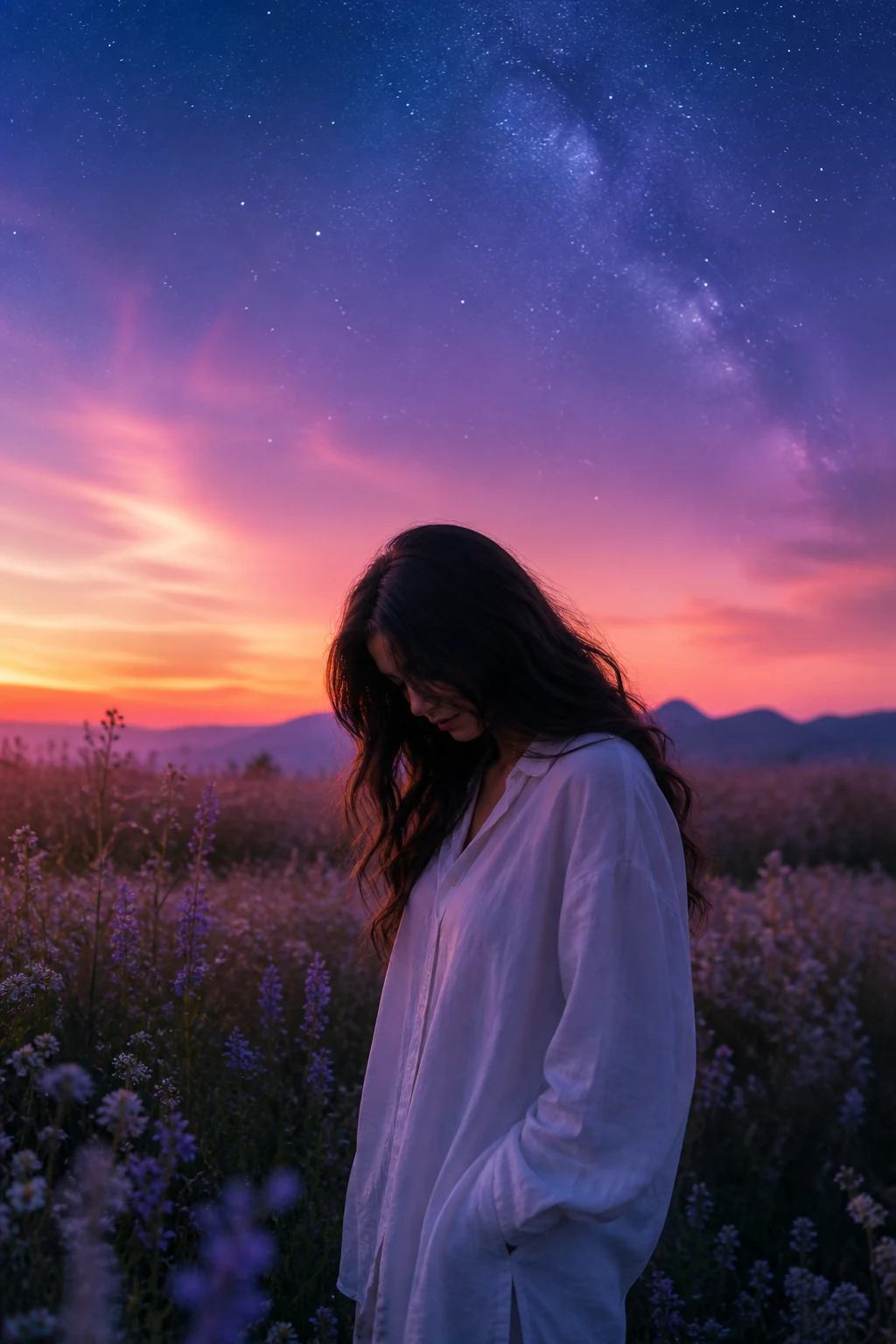 Ethereal Wildflower Twilight Portrait Photo Prompt, image 3