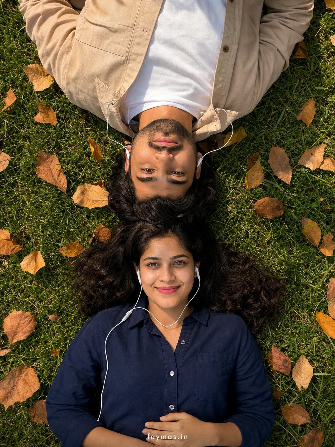 Overhead Autumn Lawn Couple Portrait Photo Prompt, image 4