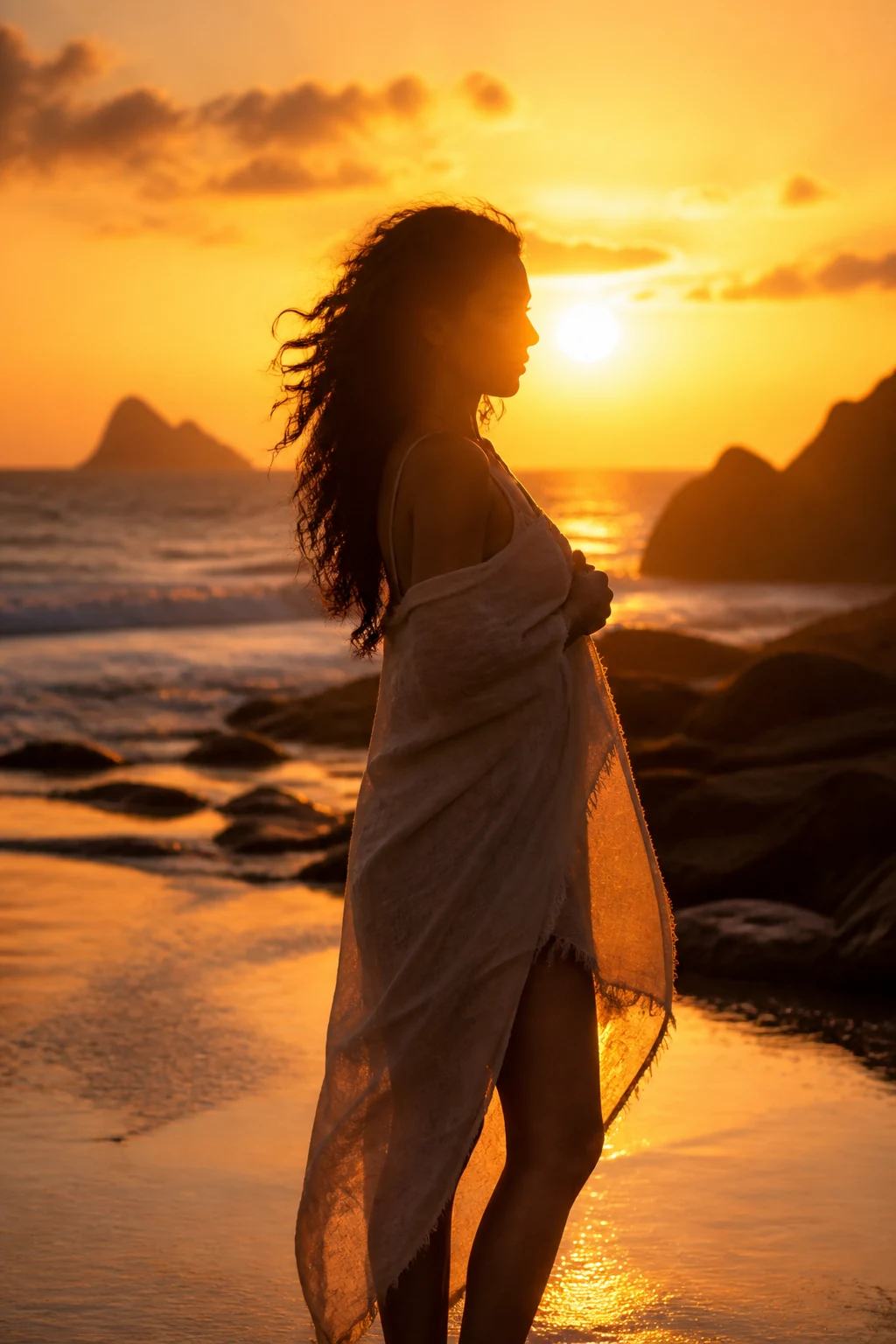 Cinematic Sunset Beach Golden Hour Photo Prompt, image 4