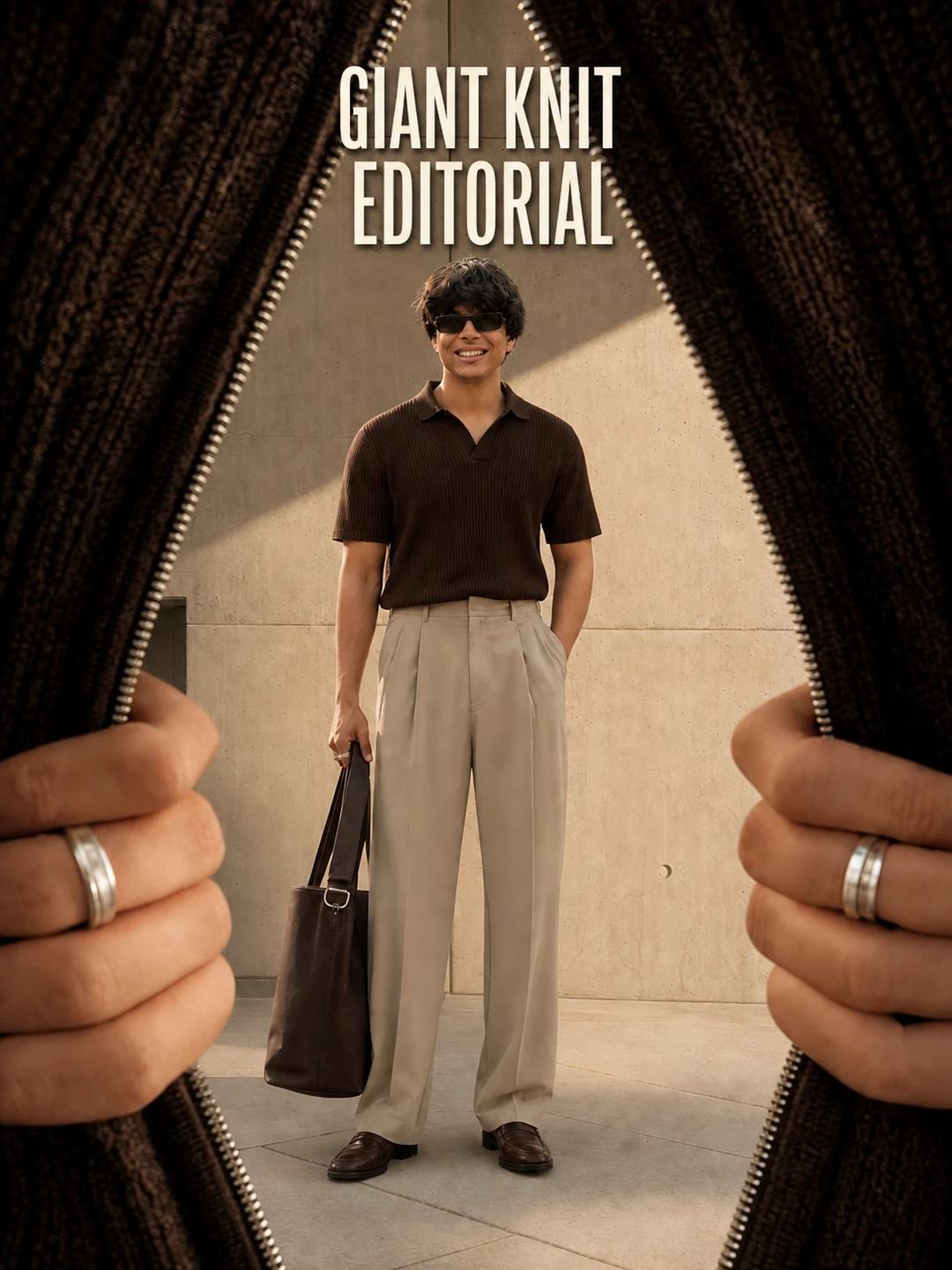 Giant Knitted Cardigan Fashion Editorial Prompt, image 1