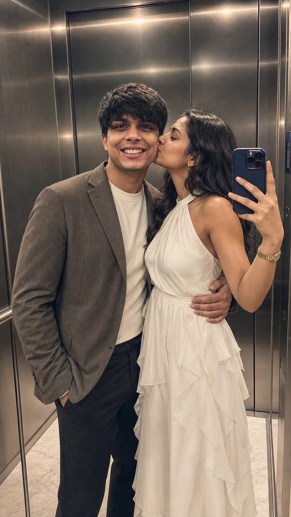 Gemini AI Couple Elevator Mirror Selfie Editing Prompt — image 2