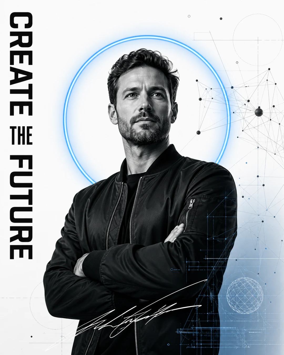 Electric Blue Innovator Editorial Poster Design Prompt, image 4