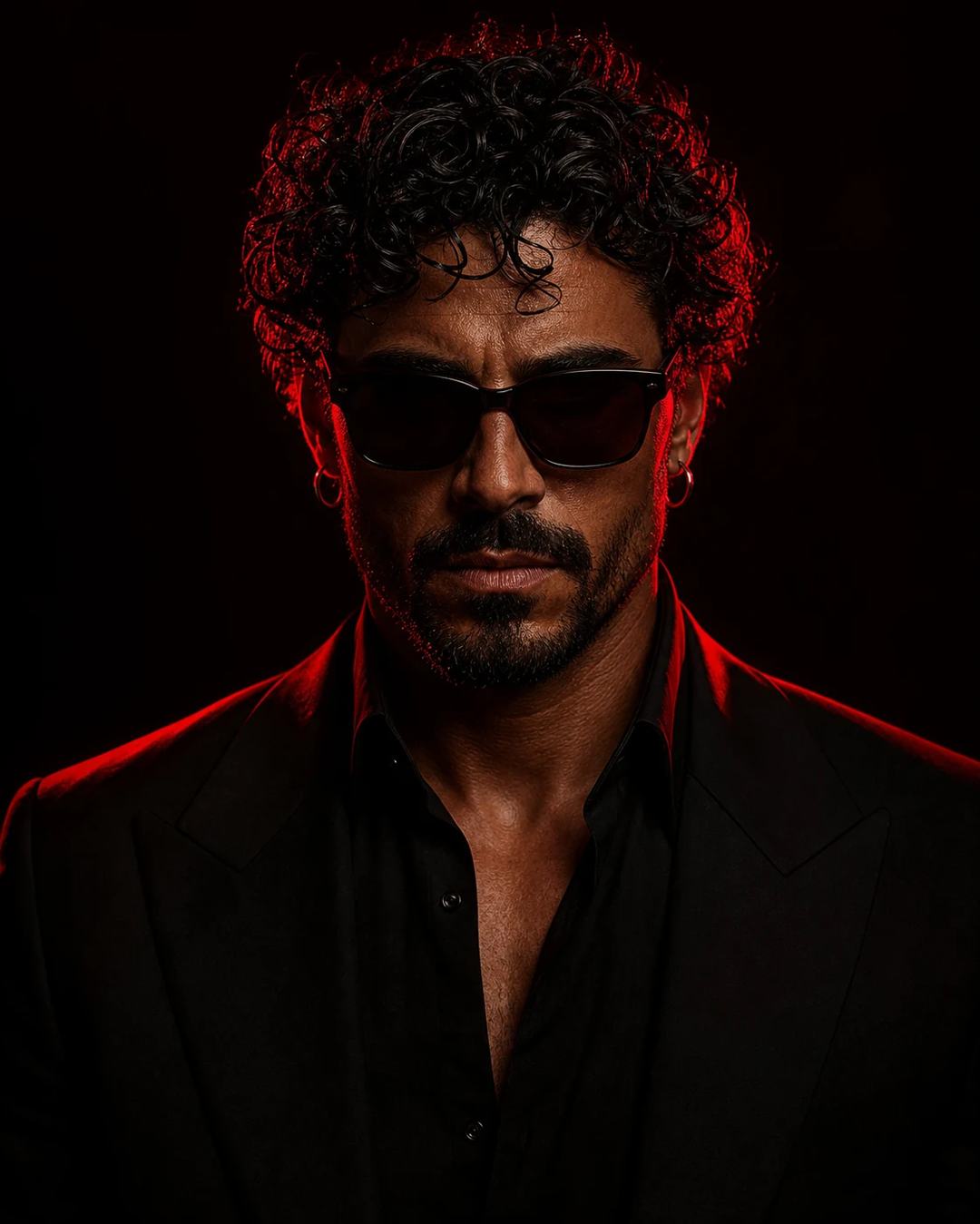 Red Rim Light Black Suit Cinematic Portrait Prompt, image 4
