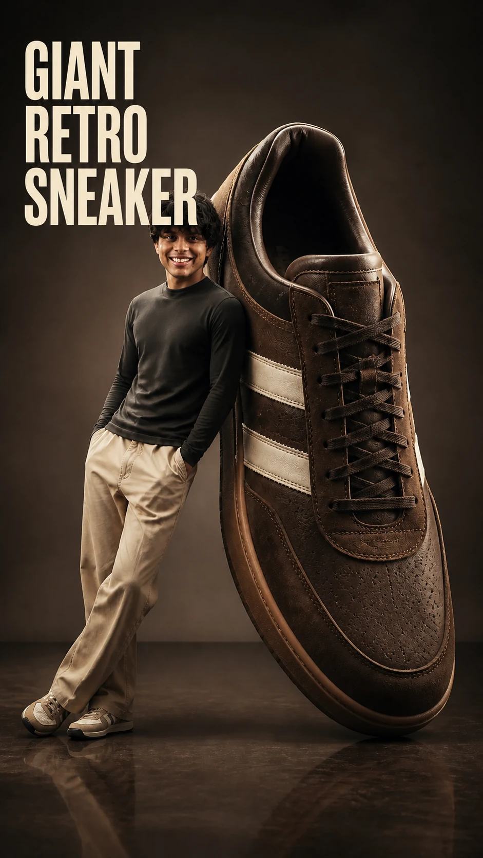 Giant Retro Sneaker Advertising Portrait Prompt, image 1