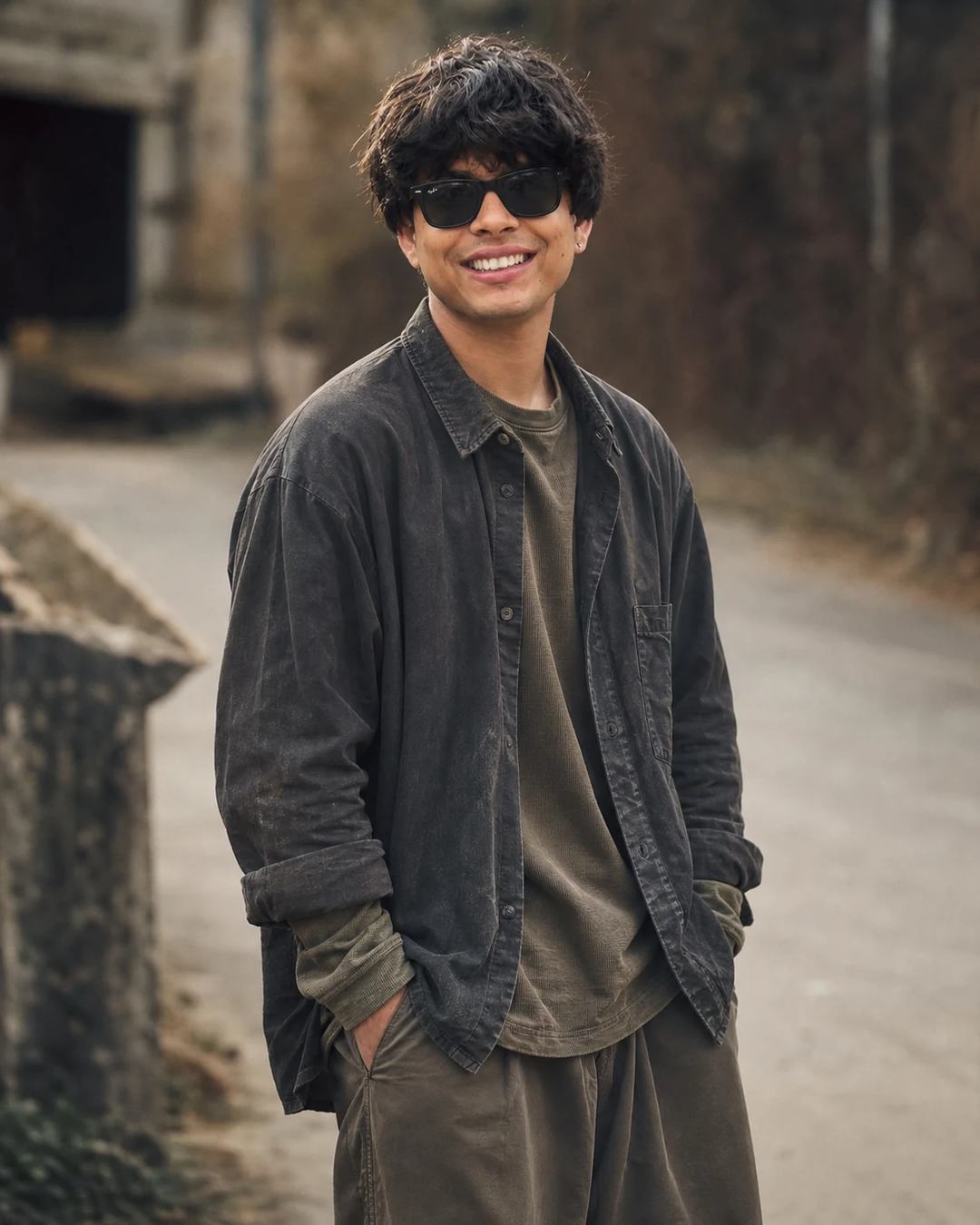 Cinematic Outdoor Curly Hair Sunglasses Photo Prompt, image 1