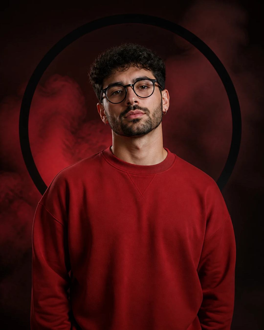 Red Rim Light Black Suit Cinematic Portrait Prompt, image 1
