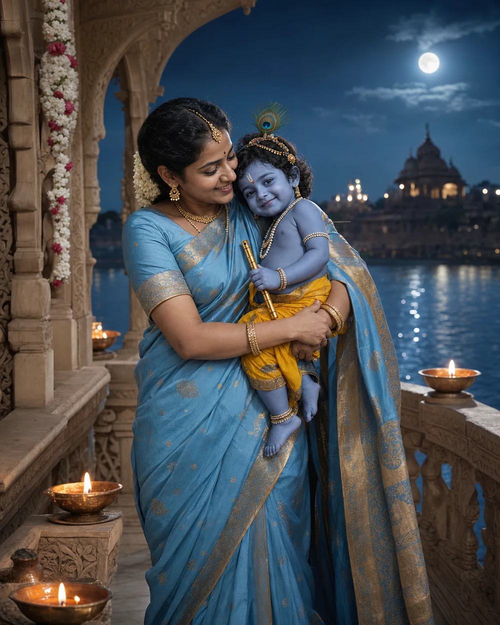 Maa Yashoda and Baby Krishna Moonlight AI Prompt — image 2