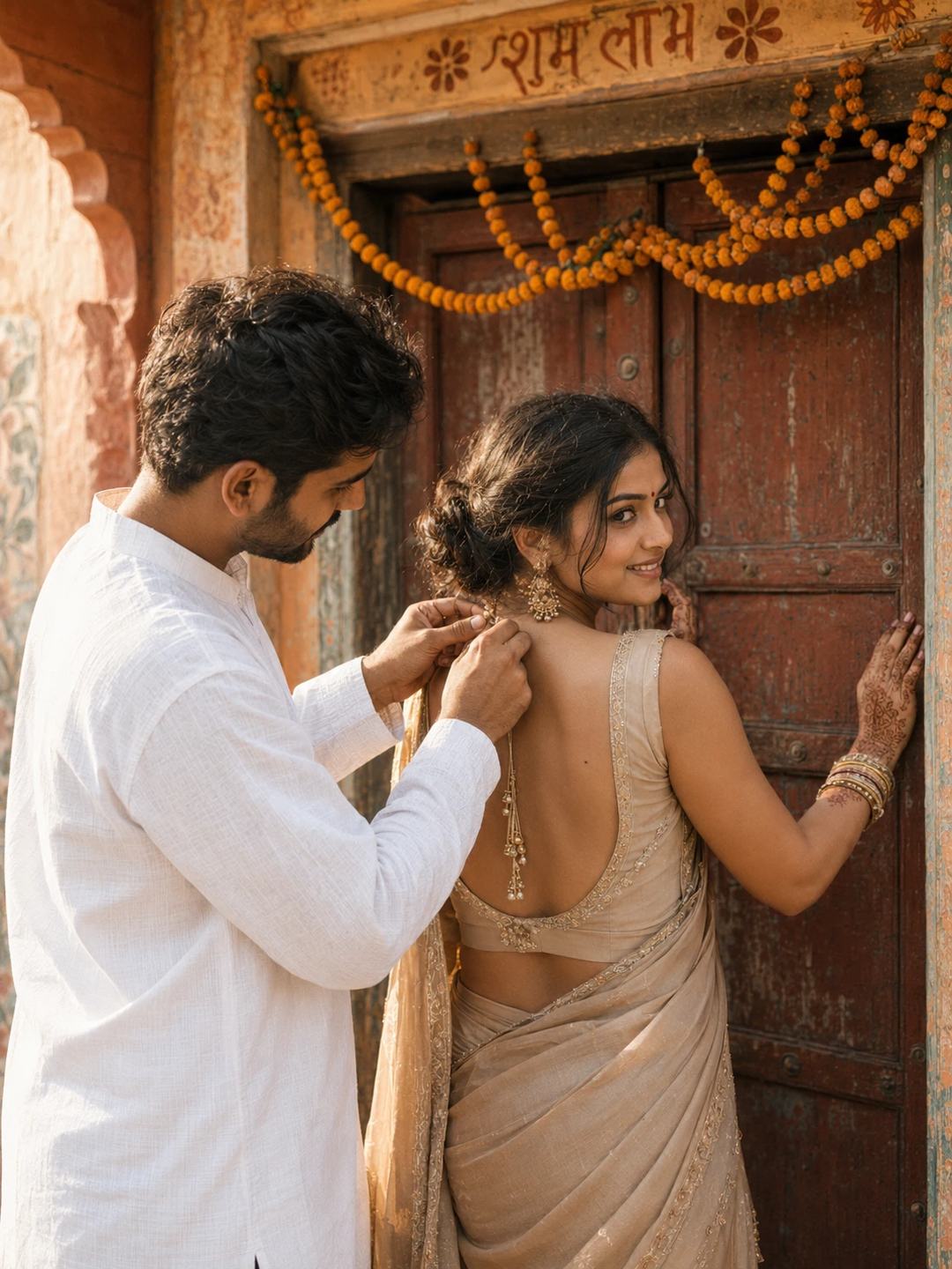 Haveli Door Couple – Gemini AI Photo Prompt — image 3