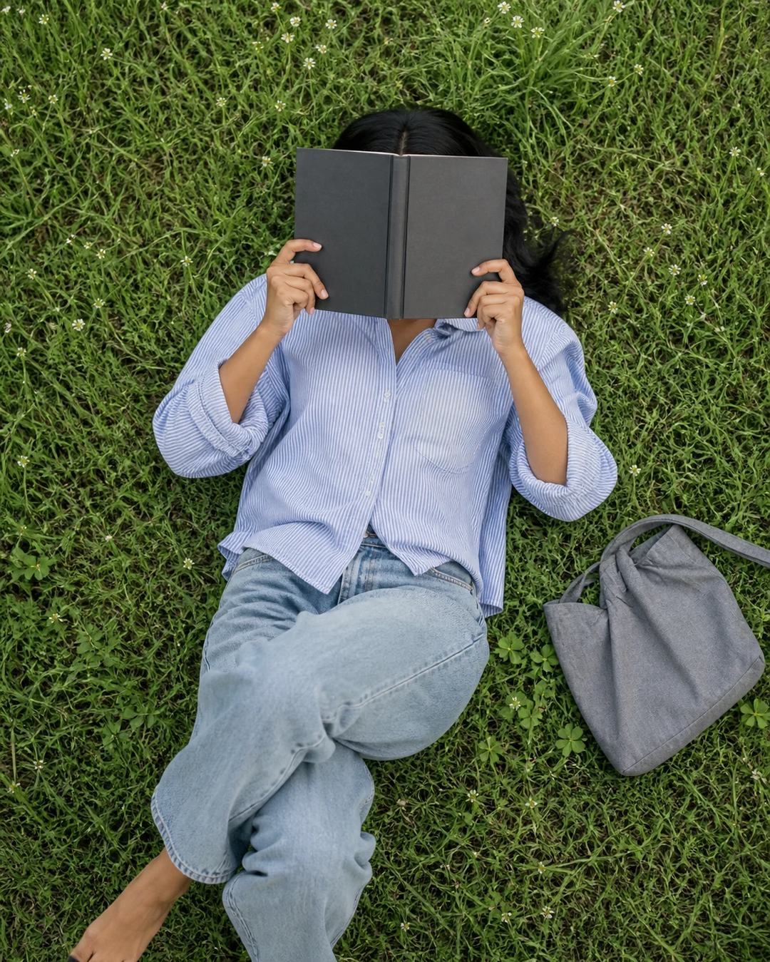 Lying on Back with Book Over Face Photo Prompt, image 3