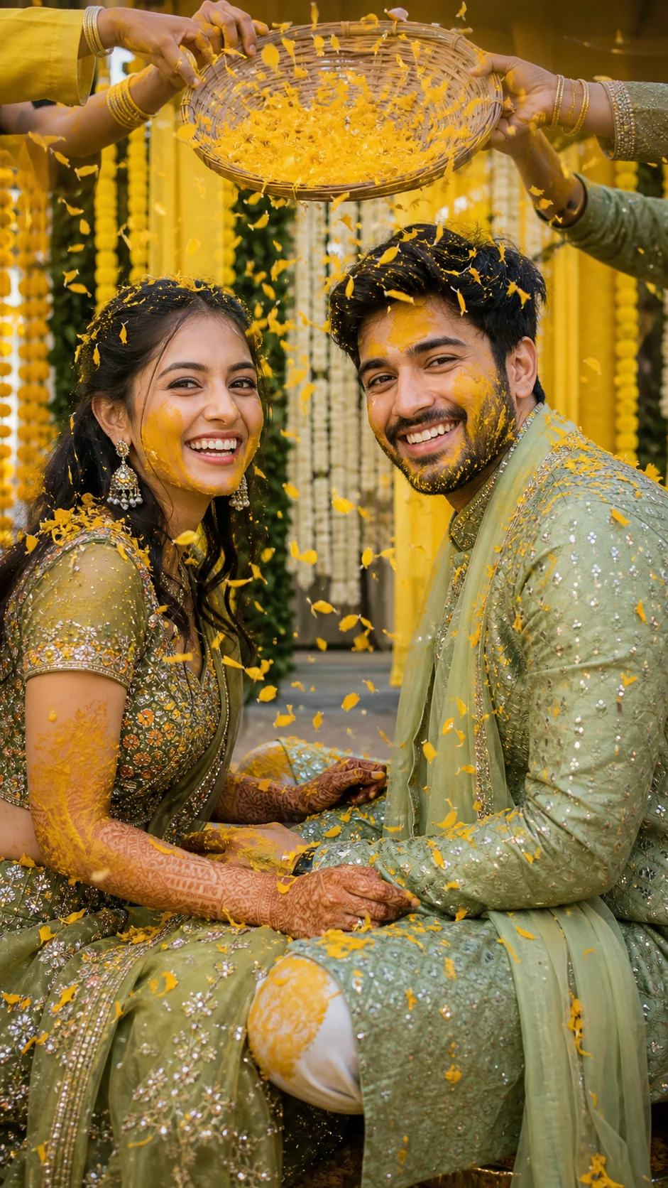 Festive Face-to-Face Haldi Couple Photo Prompt, image 3