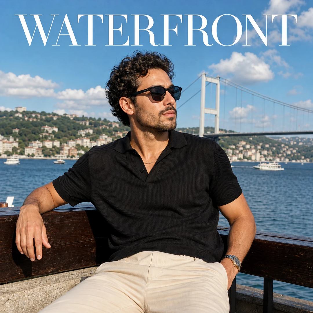 Waterfront Bridge Lifestyle Portrait Photo Prompt, image 1