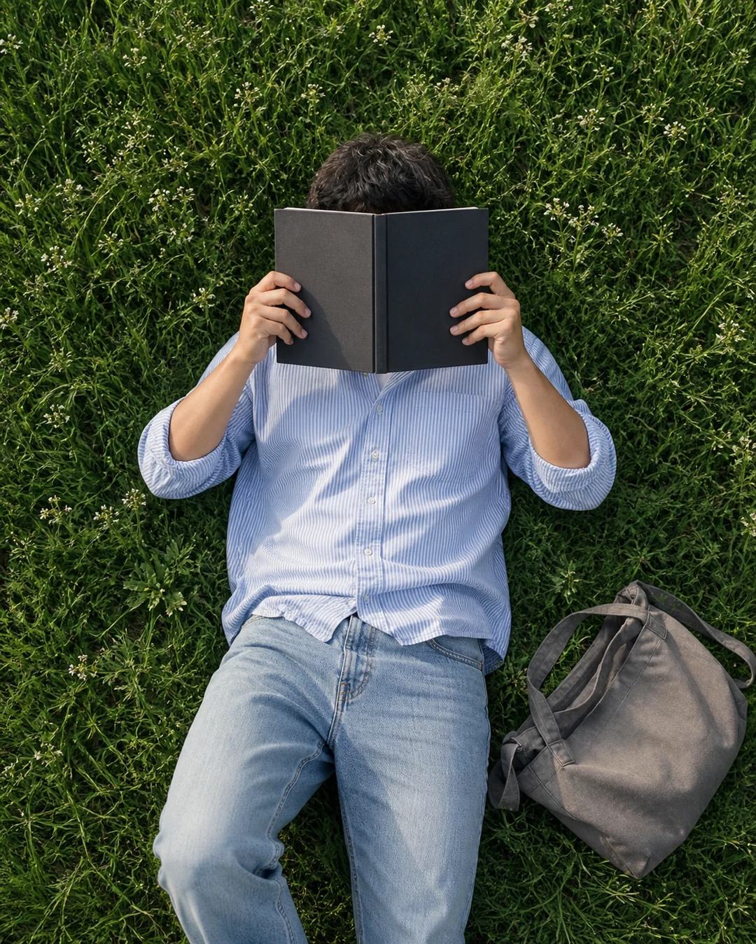 Lying on Back with Book Over Face Photo Prompt, image 2