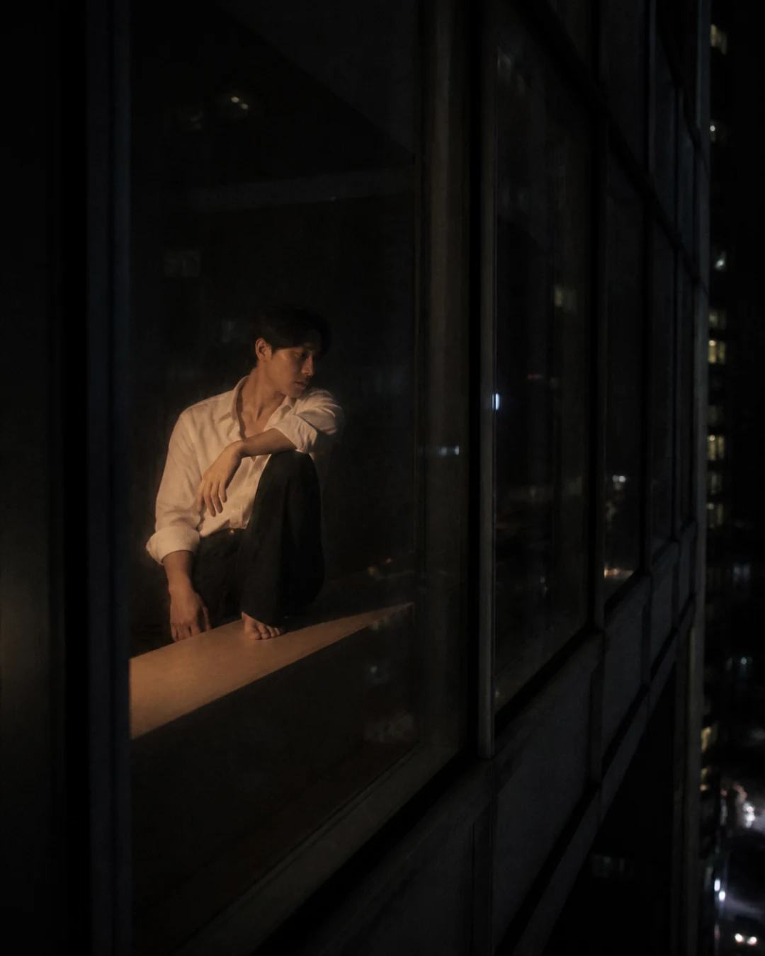 Penthouse Window Neo-Noir Portrait Photography Prompt, image 4