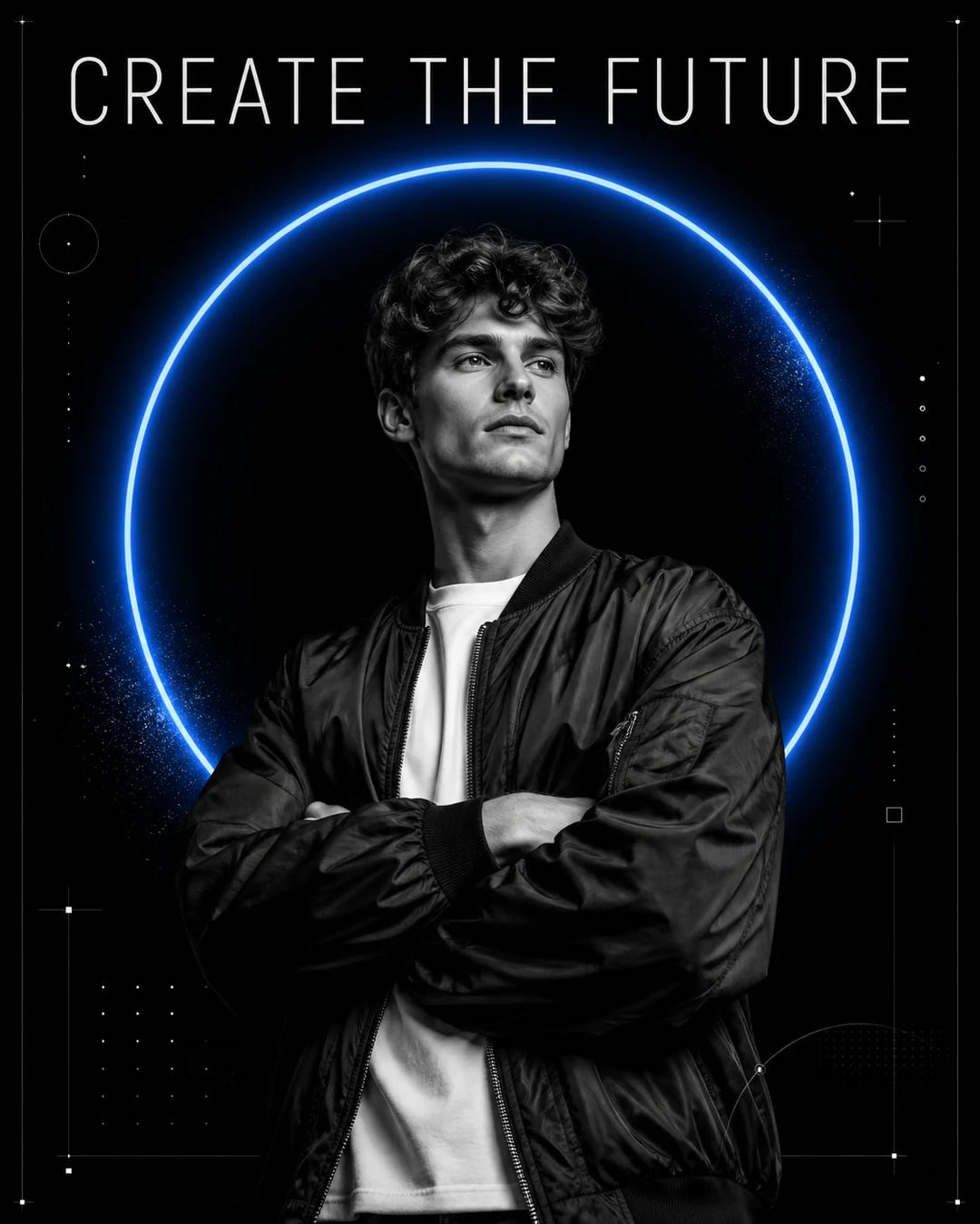 Electric Blue Innovator Editorial Poster Design Prompt, image 3