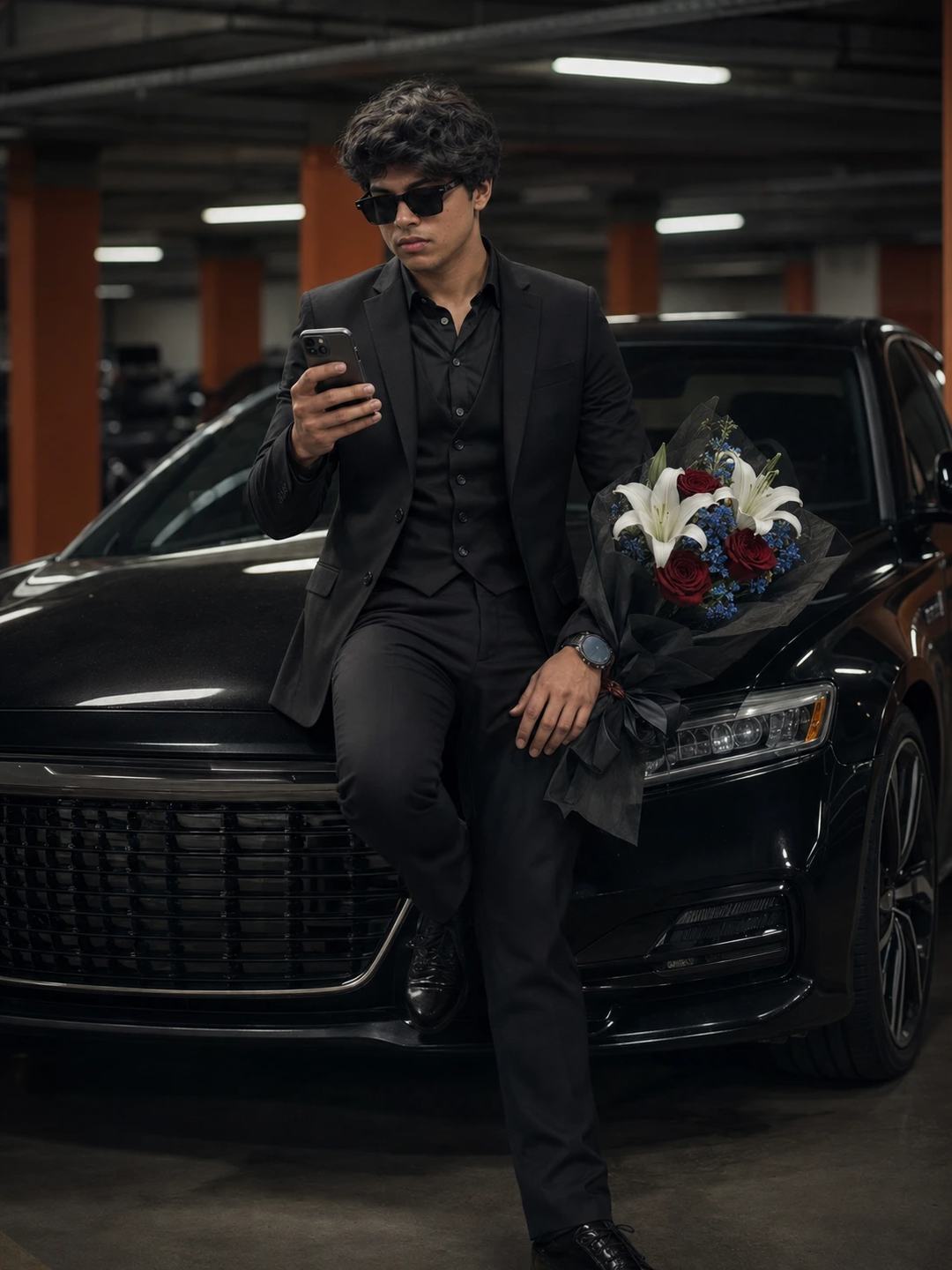 Black Suit Bouquet Portrait – Gemini AI Photo Prompt — image 3