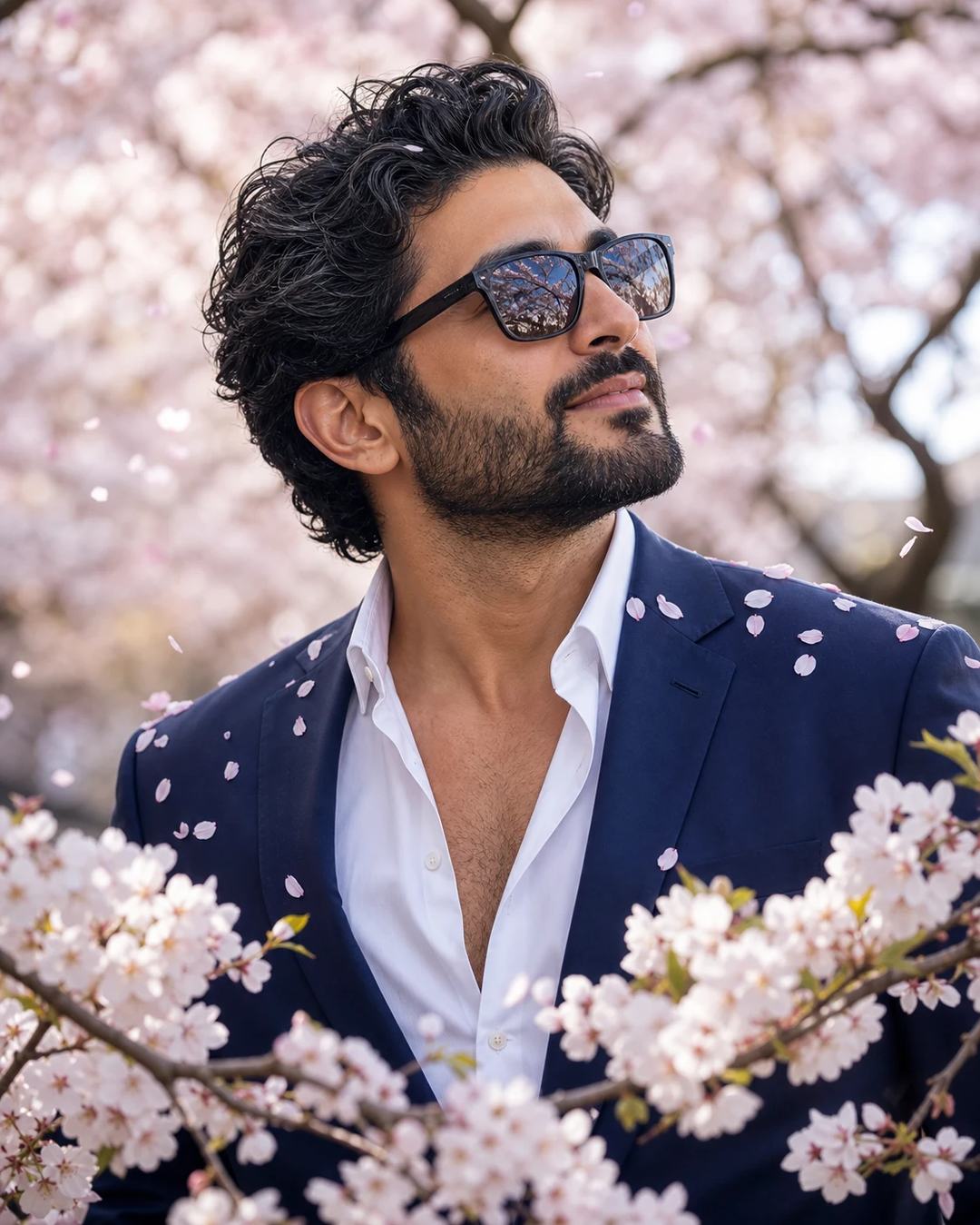 Cherry Blossom Navy Suit Portrait AI Image Prompt, image 4