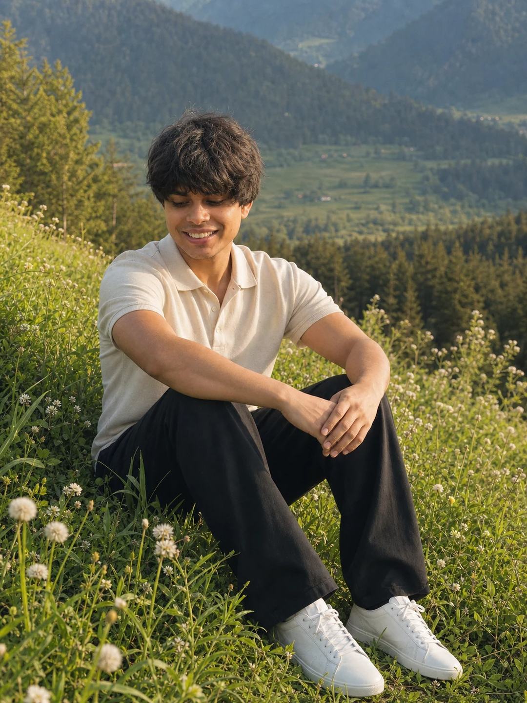 Grassy Hillside Wildflowers Portrait Photo Prompt, image 2