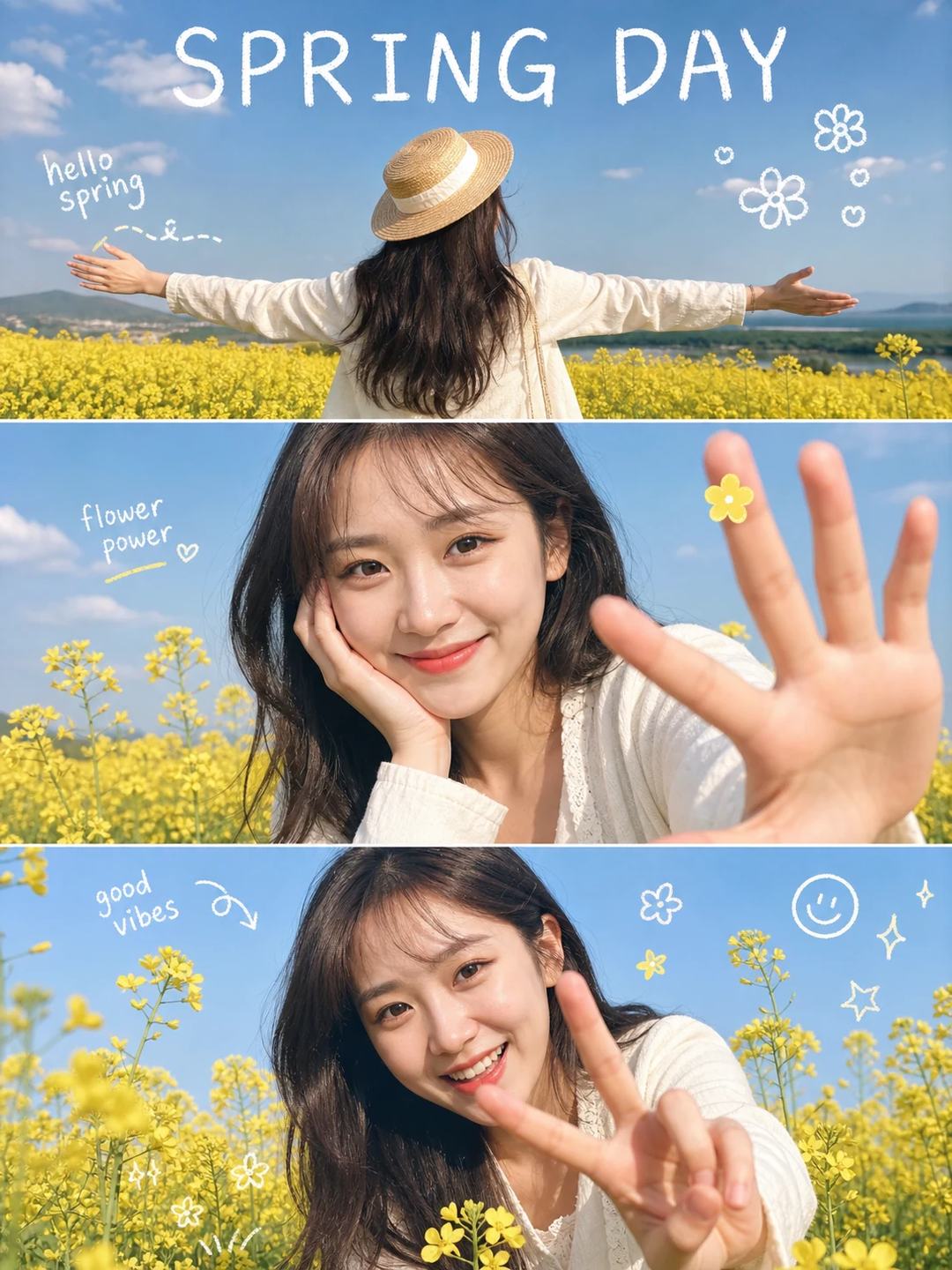 Spring Flower Field Three-Panel Collage Prompt, image 1