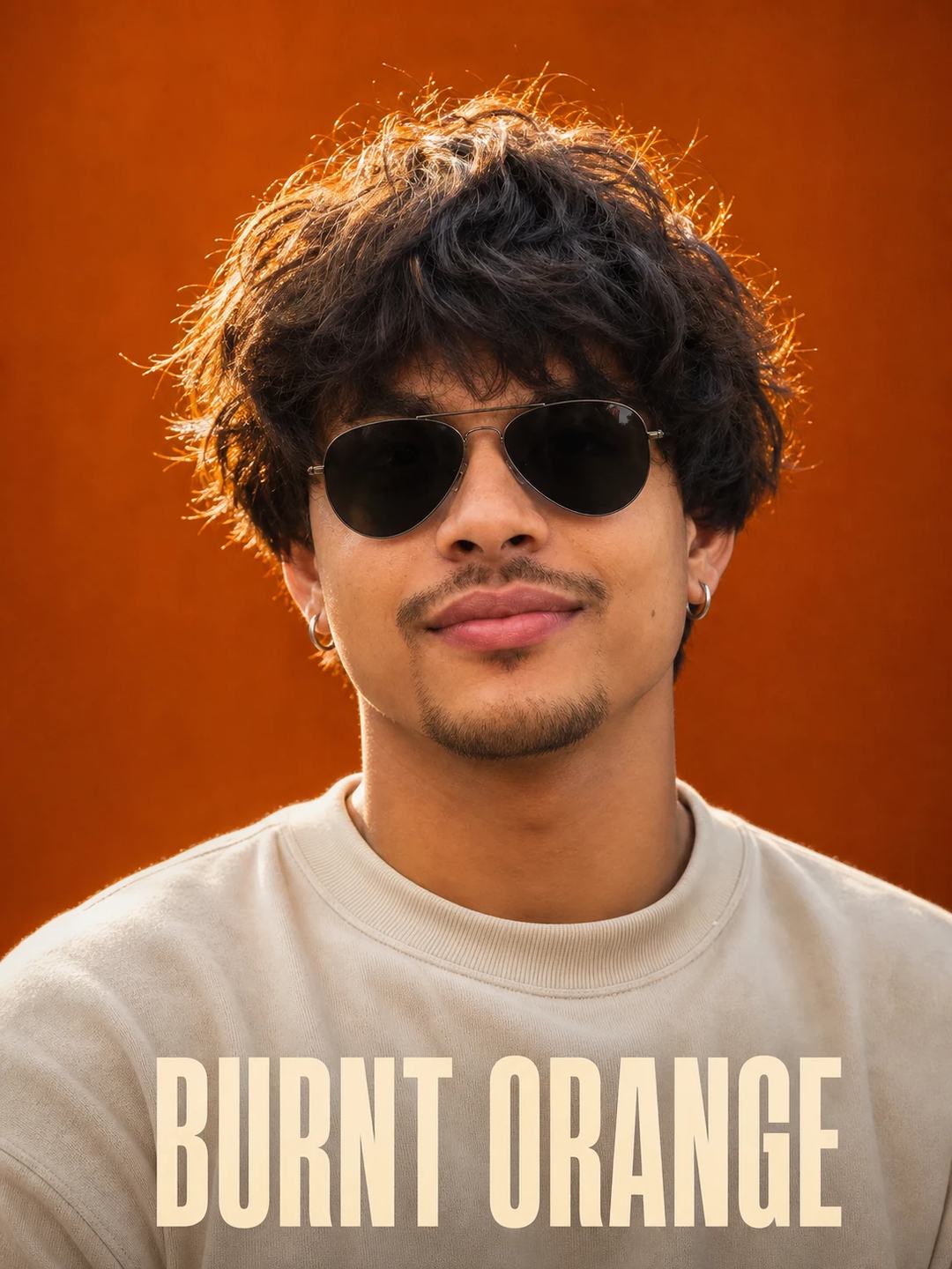 Curly Hair Burnt Orange Editorial Portrait Prompt, image 1
