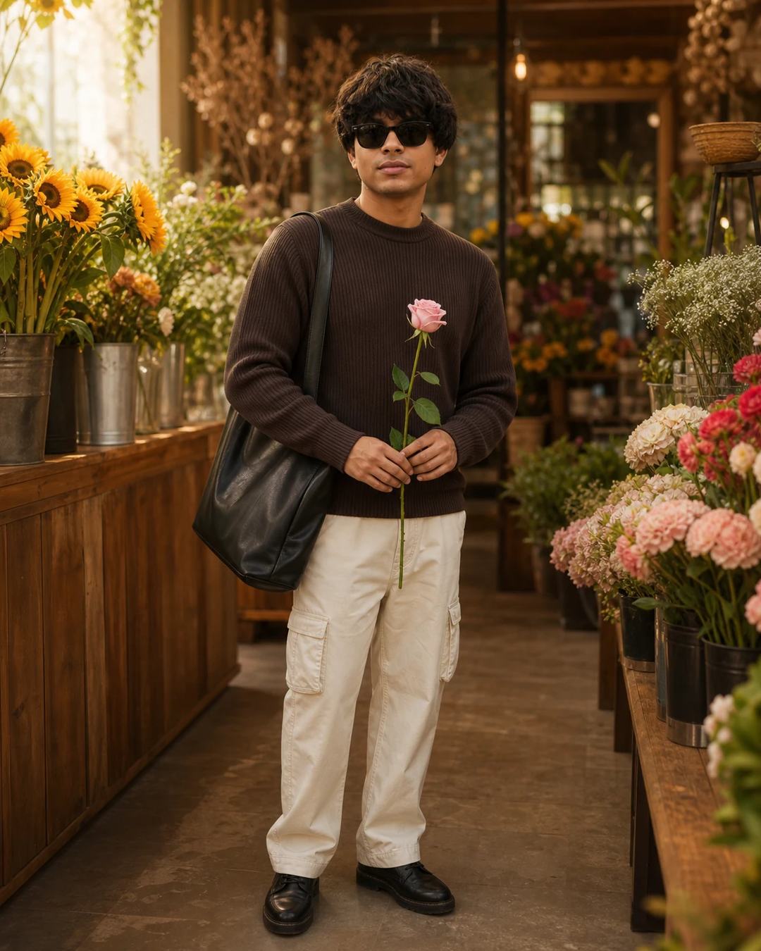 Cinematic Flower Shop Fashion Portrait Prompt, image 1